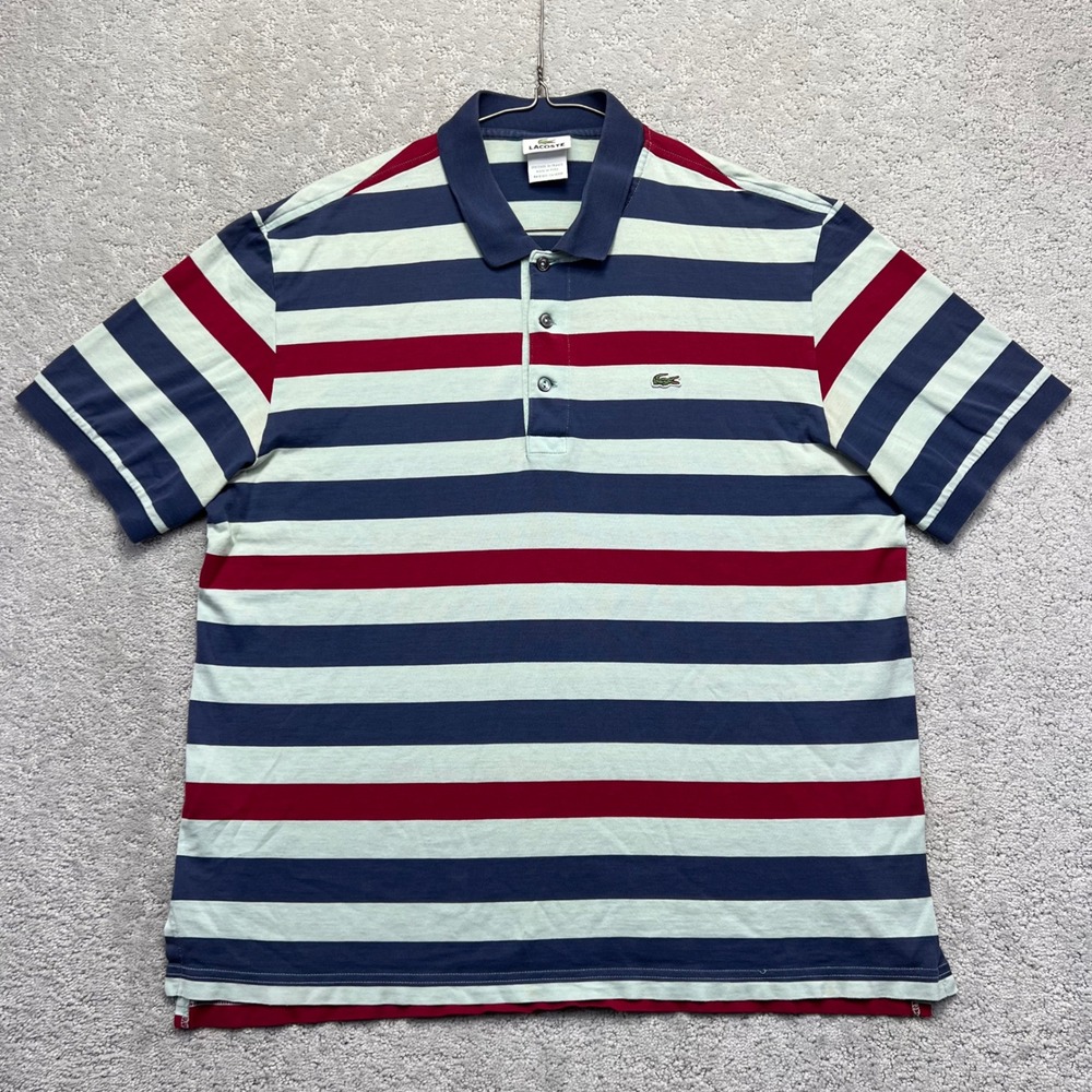 VINTAGE Lacoste Polo Shirt Mens 6 XL Striped Short Sleeve Distressed Casual